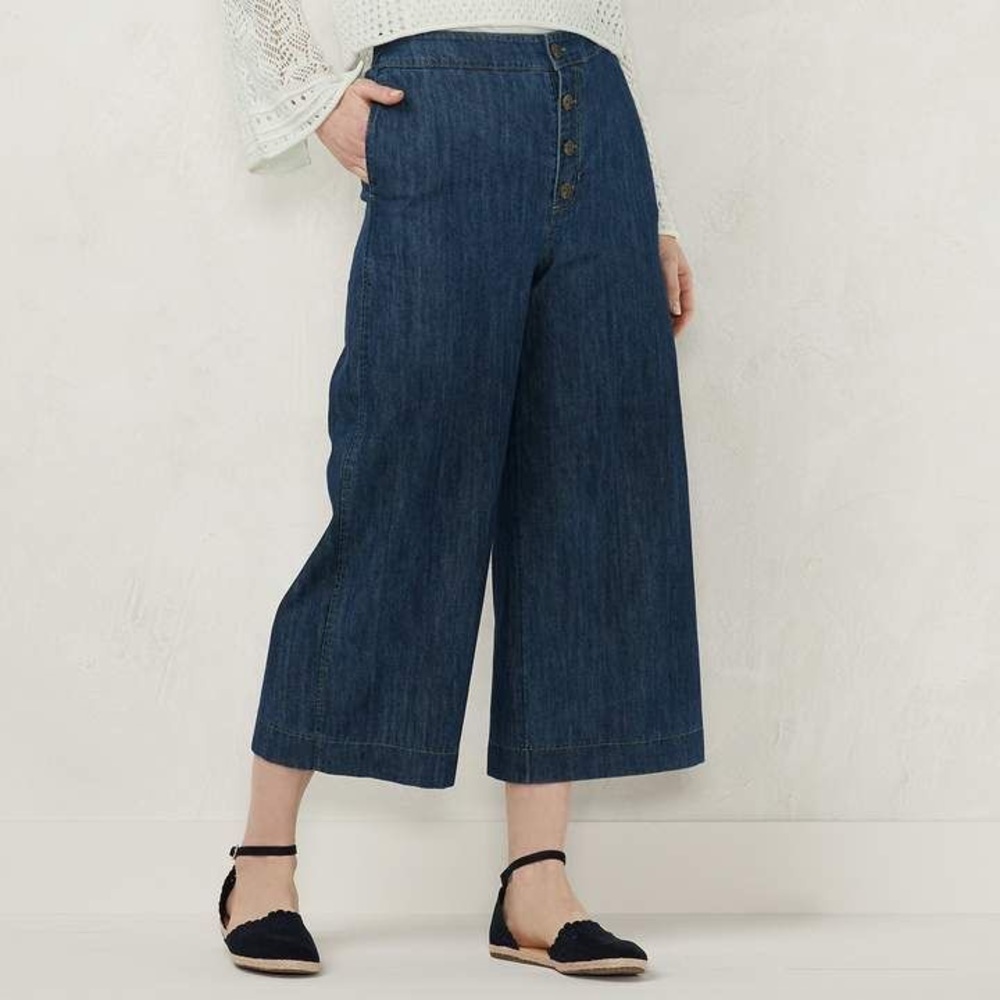 Lauren Conrad Button Fly Crop Wide Jeans New Med